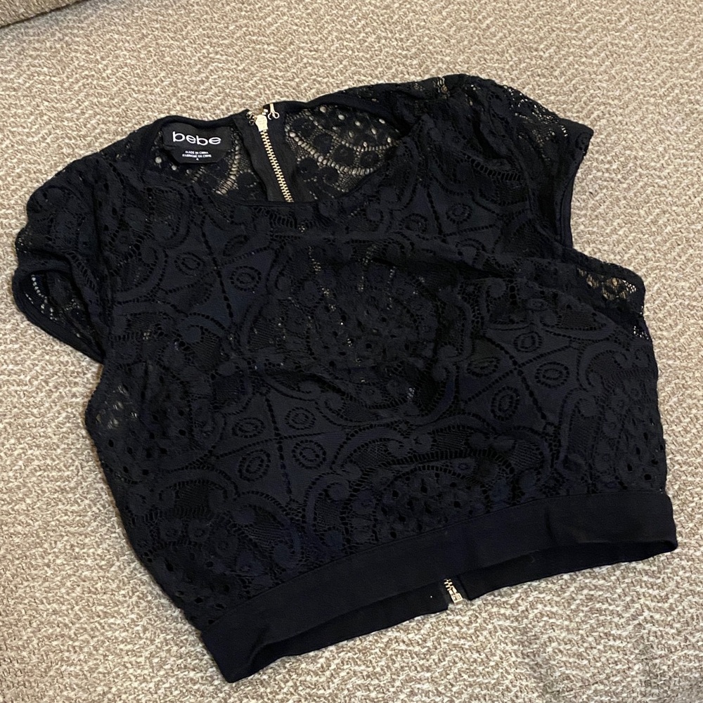 bebe Black Patterned Crop Top - Picture 6 of 6